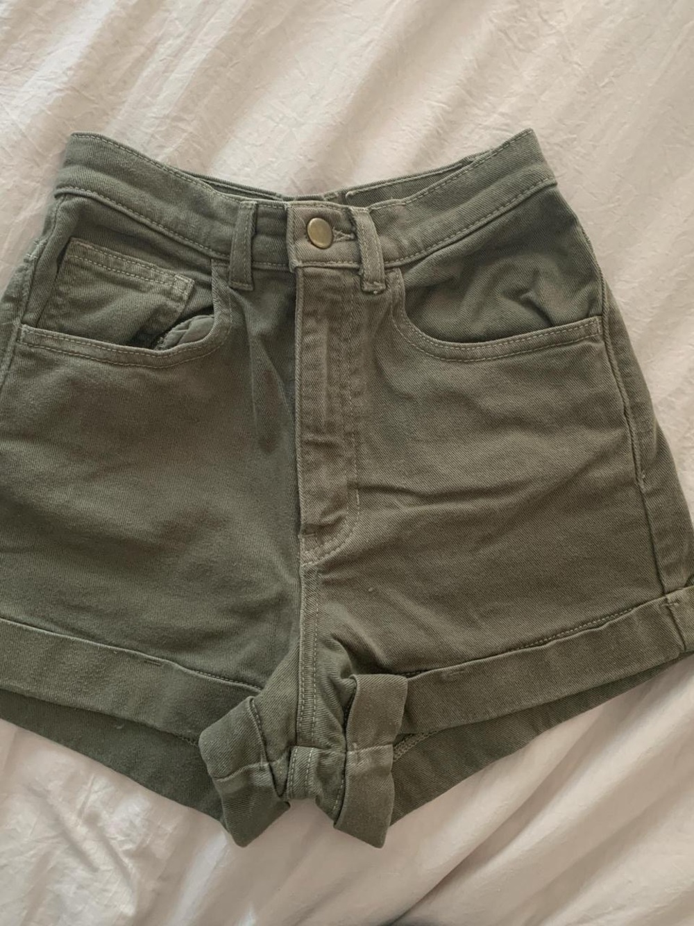 American Apparel High-Waist Olive Green Cotton Shorts
